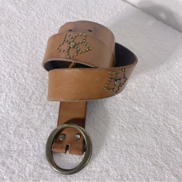 Vintage Bluenotes Brown Leather Boho Belt With Brass Tone Flowers - Picture 13 of 13